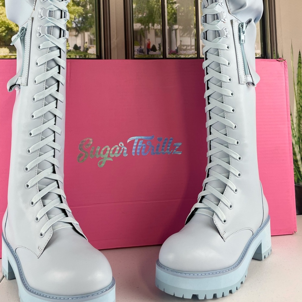 BABY BLUE OBSIDIAN POCKET COMBAT BOOTS